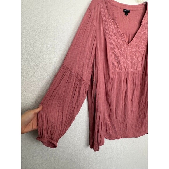 Torrid Women's Crinkle Gauze Embroidered Peasant Top Pink Puff Sleeve Size 3X - Picture 5 of 9